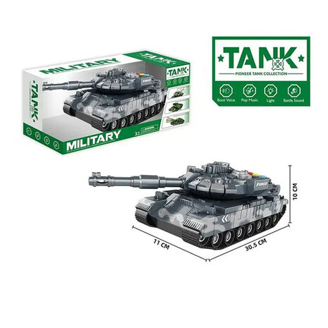 Military speelgoed Tank - licht en geluid - frictie motor 1:14