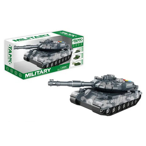 Military speelgoed Tank - licht en geluid - frictie motor 1:14