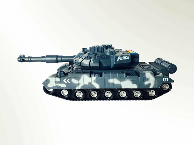 Military speelgoed Tank - licht en geluid - frictie motor 1:14