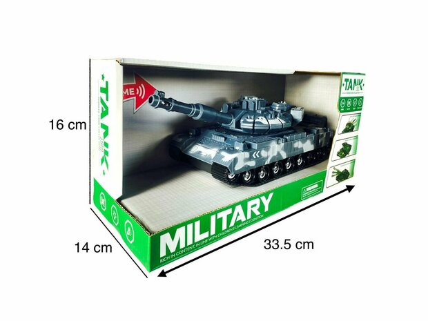 Military speelgoed Tank - licht en geluid - frictie motor 1:14