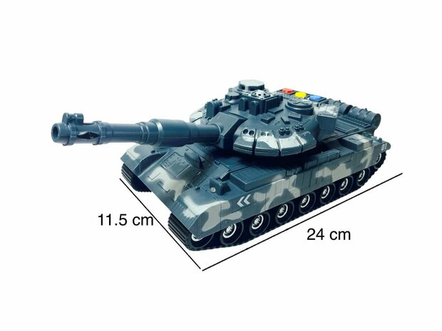 Military speelgoed Tank - licht en geluid - frictie motor 1:14