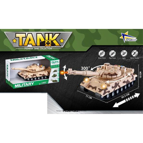 Military speelgoed Tank - licht en geluid - frictie motor 