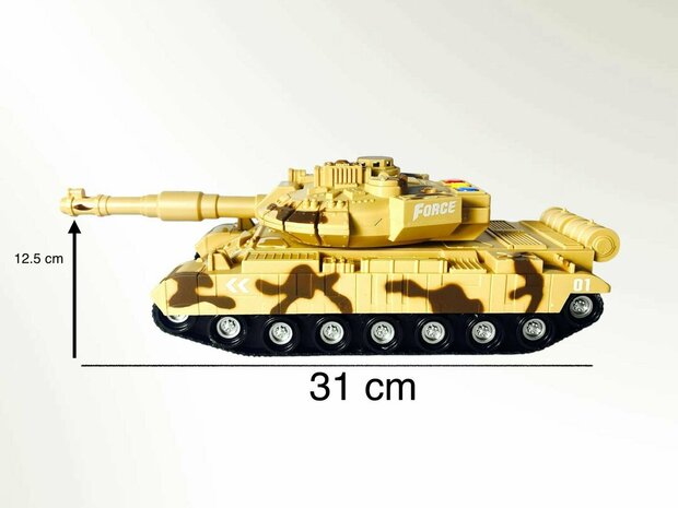 Military speelgoed Tank - licht en geluid - frictie motor 