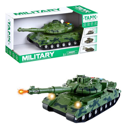 Military toy Tank - light and sound - friction motor - Green