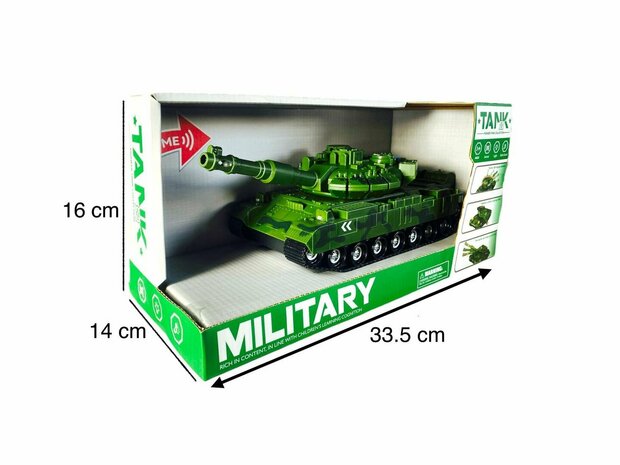 Military toy Tank - light and sound - friction motor - Green