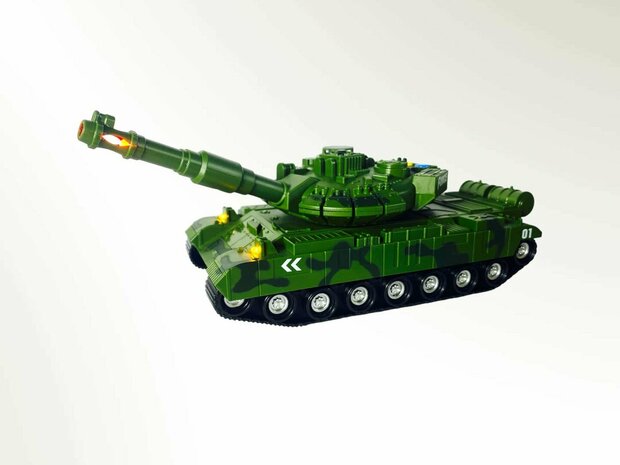 Military toy Tank - light and sound - friction motor - Green