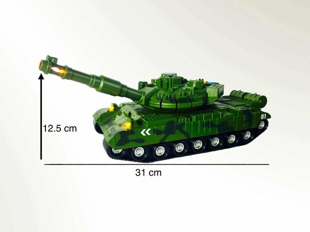 Military toy Tank - light and sound - friction motor - Green