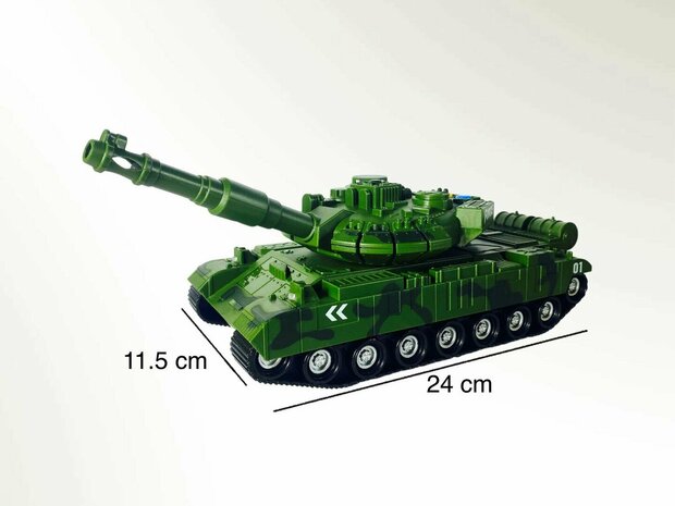 Military toy Tank - light and sound - friction motor - Green