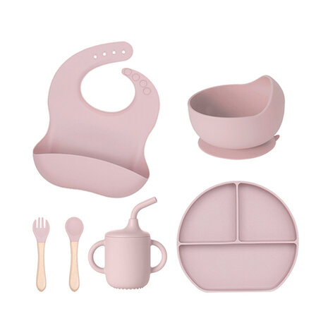 TableWare baby Set - Silicone baby tableware set - Dishwasher safe - 6 pieces - light pink