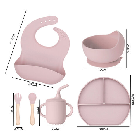 TableWare baby Set - Siliconen baby servies set - Vaatwasserbestendig - 6 delig - licht roze