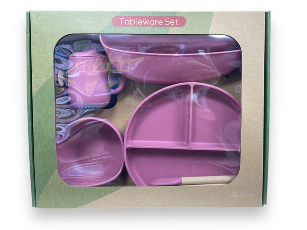 TableWare baby Set - Silicone baby tableware set - Dishwasher safe - 6 pieces - dark pink