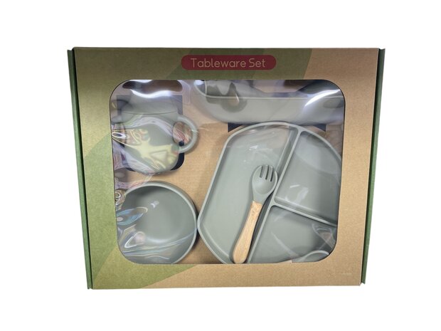 TableWare baby Set - Silicone baby tableware set - Dishwasher safe - 6 pieces - groen