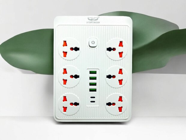 Premium Power Strip with 6 Plugs and 6 USB inputs + 2 USB-C 20W Fast Charger 185 cm Cable 