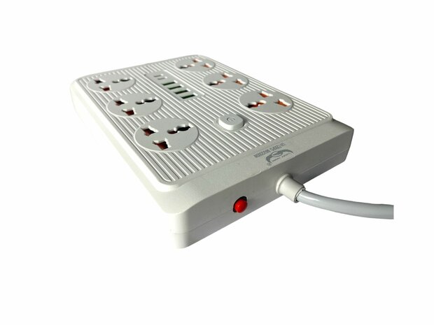 Premium Power Strip with 6 Plugs and 6 USB inputs + 2 USB-C 20W Fast Charger 185 cm Cable 