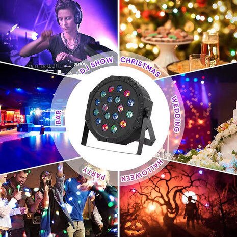 LED par light - 18 LED - disco licht - incl. afstandsbediening - Dmx 512 - RGB - geluidsactivering