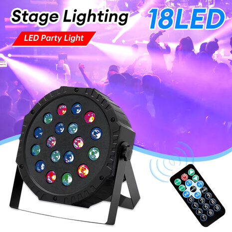 LED par light - 18 LED - disco licht - incl. afstandsbediening - Dmx 512 - RGB - geluidsactivering