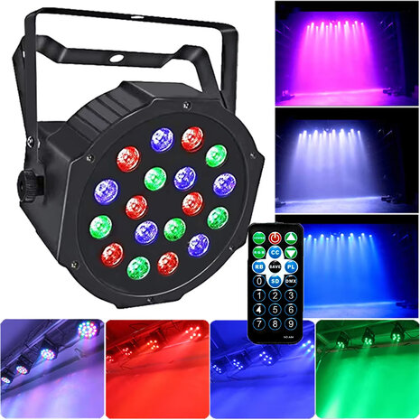 LED par light - 18 LED - disco licht - incl. afstandsbediening - Dmx 512 - RGB - geluidsactivering