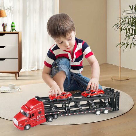 Vrachtwagen - DIE-CAST - autotransporter&nbsp;+ 2 mini auto&#039;s 3in1 - pull-back drive Truck R