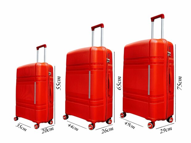 Kofferset  - Luxe - Set van 3 - Rood- 55/65/75 cm -&nbsp;100% Polypropyleen - 2025 Edition