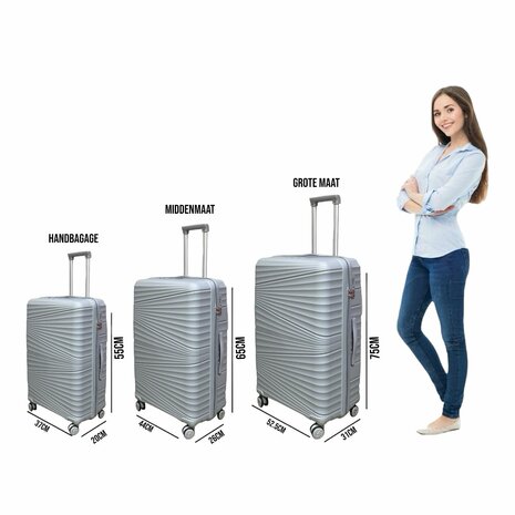 Groot XL koffer - Grijs - 75cm - tot 35kg - 4 wielen 360 graden spinner