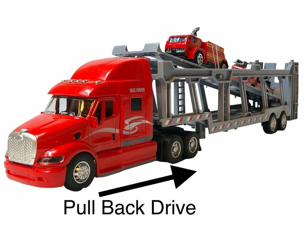 Vrachtwagen - DIE-CAST - autotransporter&nbsp;+ 2 mini auto&#039;s 3in1 - pull-back drive Truck R