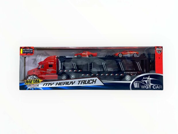 Vrachtwagen - DIE-CAST - autotransporter&nbsp;+ 2 mini auto&#039;s 3in1 - pull-back drive Truck R