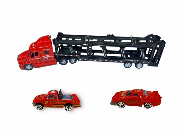 Vrachtwagen - DIE-CAST - autotransporter&nbsp;+ 2 mini auto&#039;s 3in1 - pull-back drive Truck R