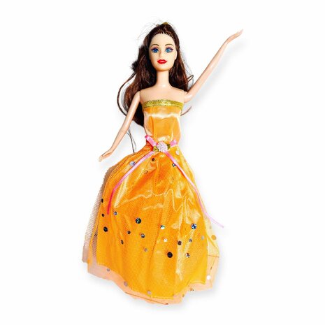 Prinsessen-pop met een leuke outfit en unieke stijl - Met prachtige Oranje galajurk 29CM