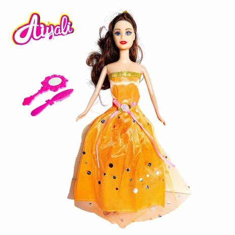 Prinsessen-pop met een leuke outfit en unieke stijl - Met prachtige Oranje galajurk 29CM