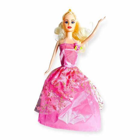 Prinsessen-pop met een leuke outfit en unieke stijl - Met prachtige Roze galajurk 29CM