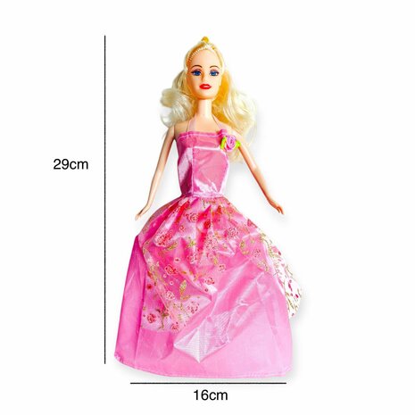 Prinsessen-pop met een leuke outfit en unieke stijl - Met prachtige Roze galajurk 29CM