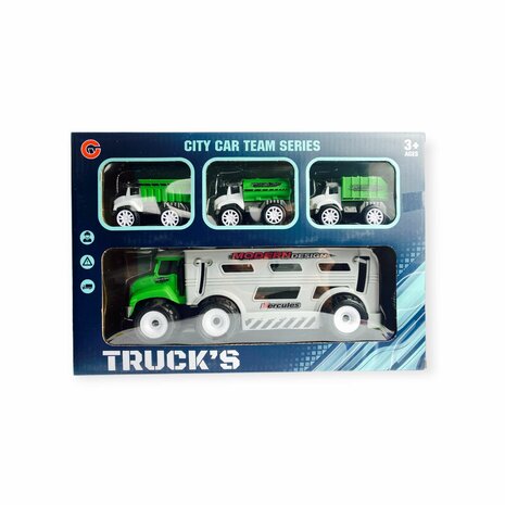 Toy Truck with work vehicles 4-piece set green