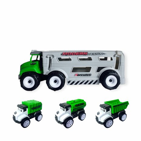 Toy Truck with work vehicles 4-piece set green