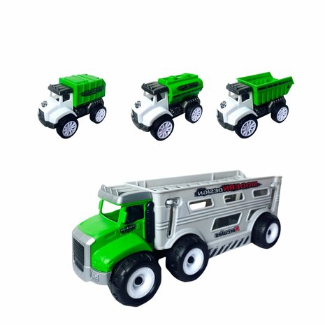 Toy Truck with work vehicles 4-piece set green