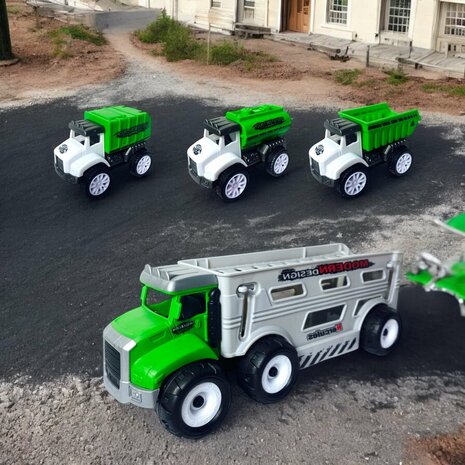 Toy Truck with work vehicles 4-piece set green