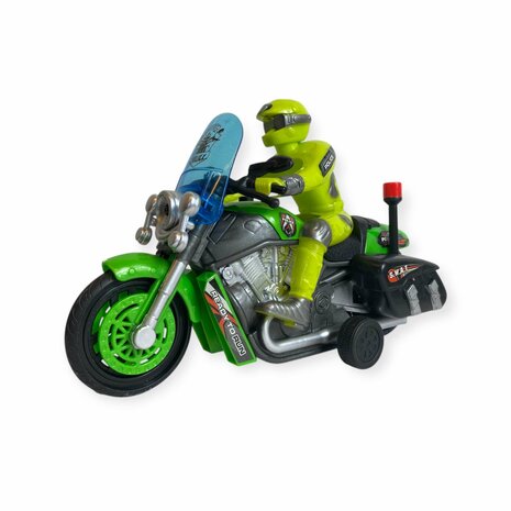 Police motorcycle Toy  - with siren and light - friction drive Green