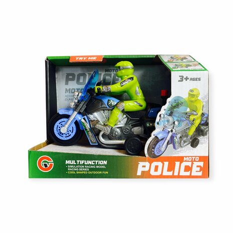 Police motorcycle Toy  - with siren and light - friction drive Blue