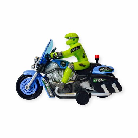 Police motorcycle Toy  - with siren and light - friction drive Blue