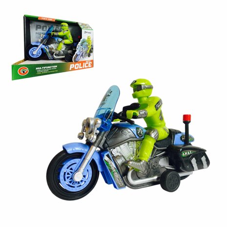 Police motorcycle Toy  - with siren and light - friction drive Blue