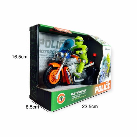 Police motorcycle Toy  - with siren and light - friction drive Orange