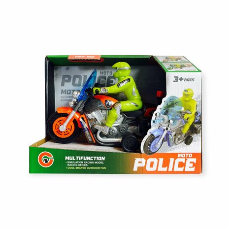 Police motorcycle Toy  - with siren and light - friction drive Orange