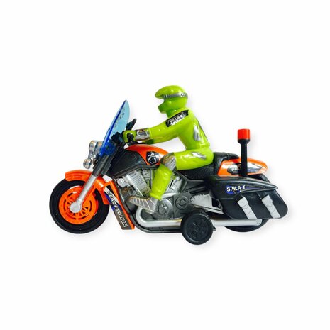 Police motorcycle Toy  - with siren and light - friction drive Orange