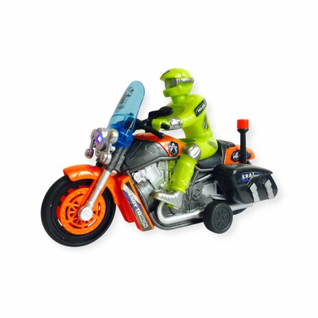 Police motorcycle Toy  - with siren and light - friction drive Orange