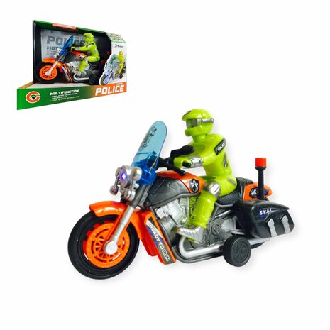 Police motorcycle Toy  - with siren and light - friction drive Orange