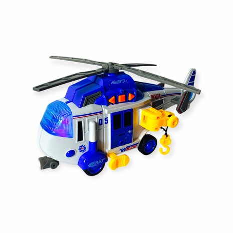 Toy helicopter - Rescue helicopter - with retractable propeller, light, sound and accessories