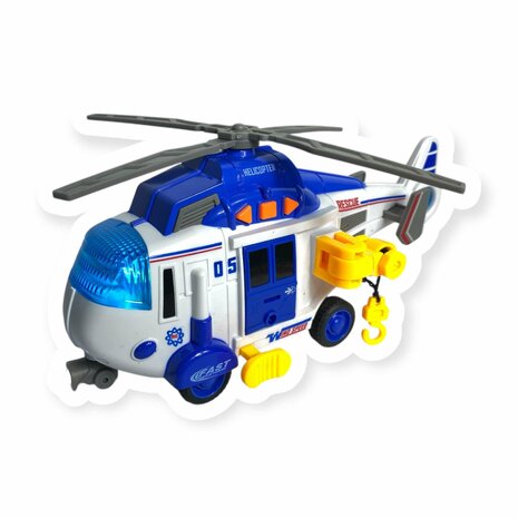 Toy helicopter - Rescue helicopter - with retractable propeller, light, sound and accessories