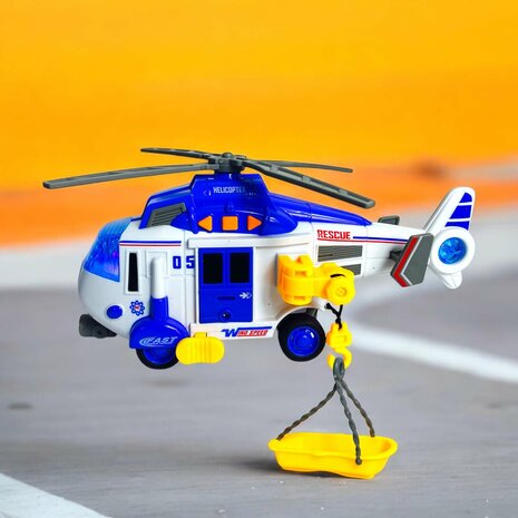 Toy helicopter - Rescue helicopter - with retractable propeller, light, sound and accessories