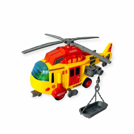 Speelgoedhelikopter - Reddingshelikopter - met optrekpropeller, licht, geluid en accessoires G