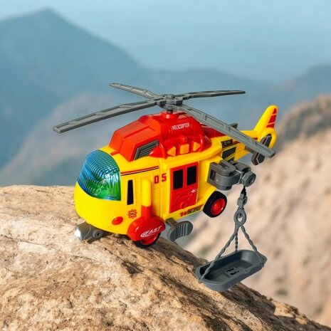 Toy helicopter - Rescue helicopter - with retractable propeller, light, sound and accessories G