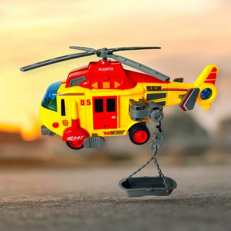 Toy helicopter - Rescue helicopter - with retractable propeller, light, sound and accessories G